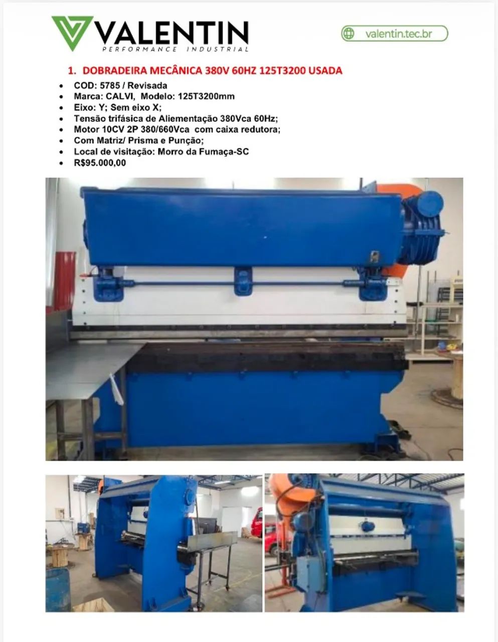 Dobradeira mec 380V 125Tx3200- Usada/ Parcelamos em até 12x