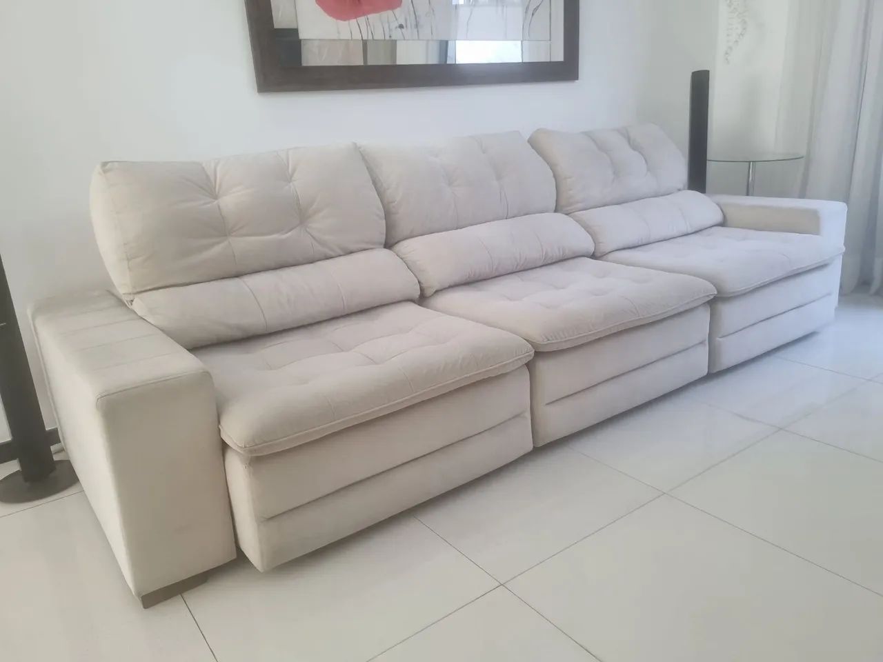 Sofá Retrátil e Reclinável com Molas Ensacadas Cama inBox Master 3,22m Tecido Suede Bege - Foto 3