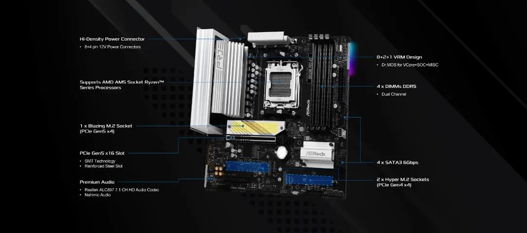 PLACA MÃE AM5 B850 ASROCK PRO NOVA - Foto 5