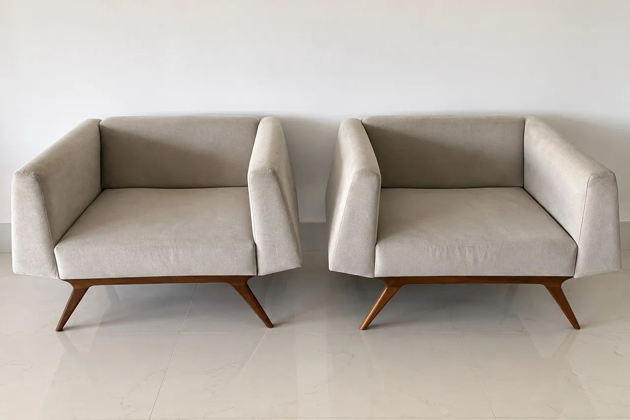 2 Poltronas Saccaro Bege/Cinza - Design Sofisticado