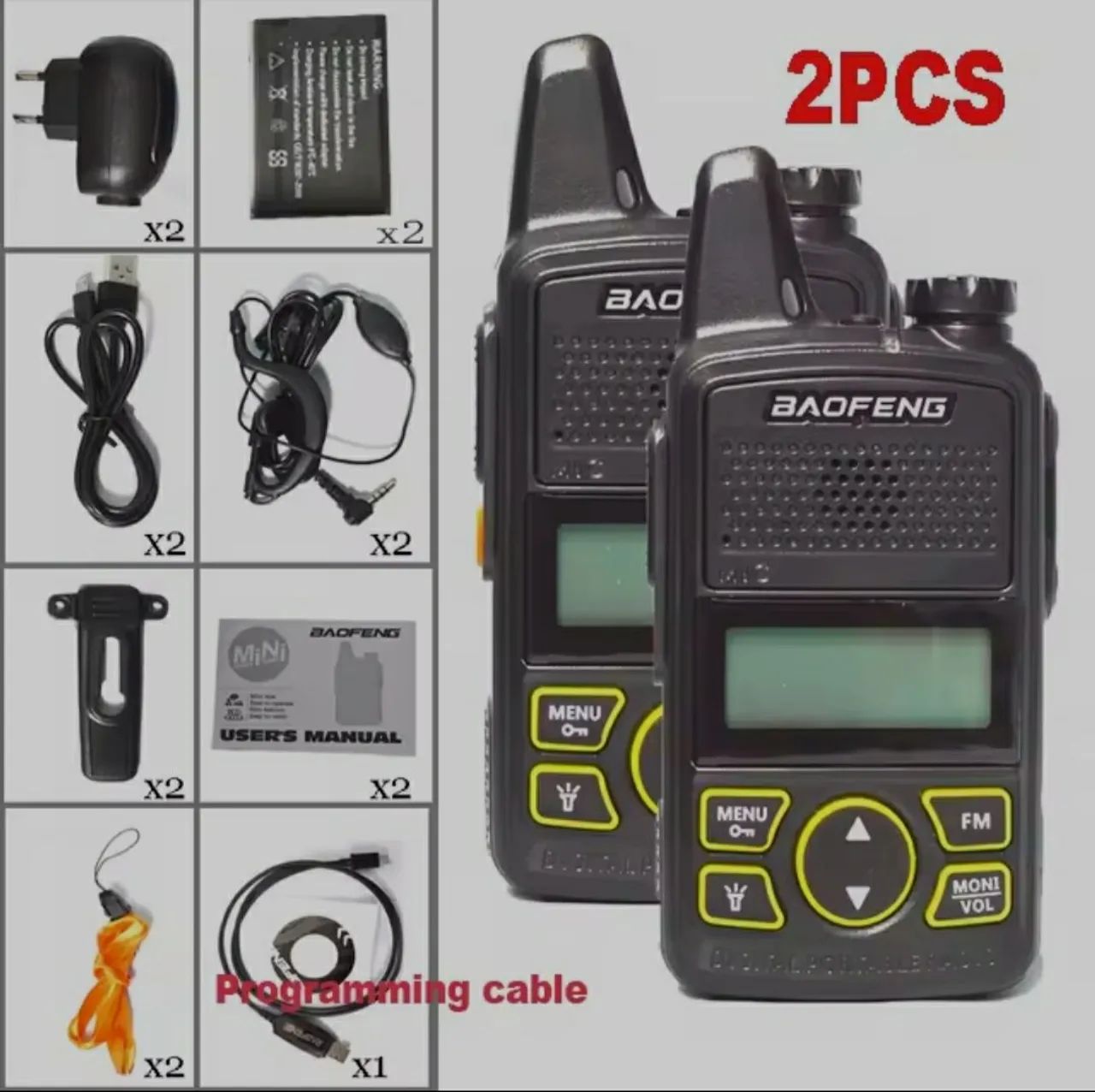 Rádios Baofeng Mini BF T1+ 2 Baterias Extra