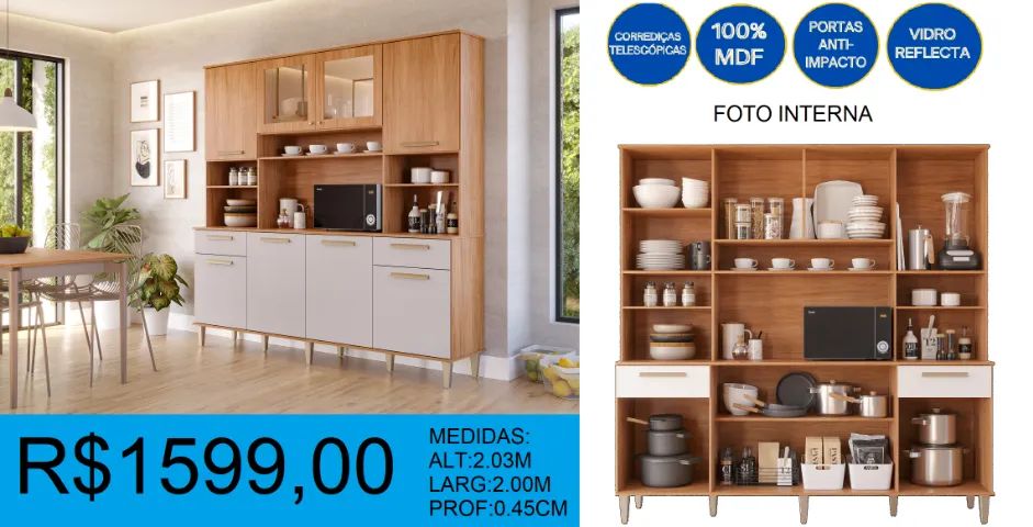Cozinha - mdf - vidro reflecta - compre hoje e receba em até 72 horas 