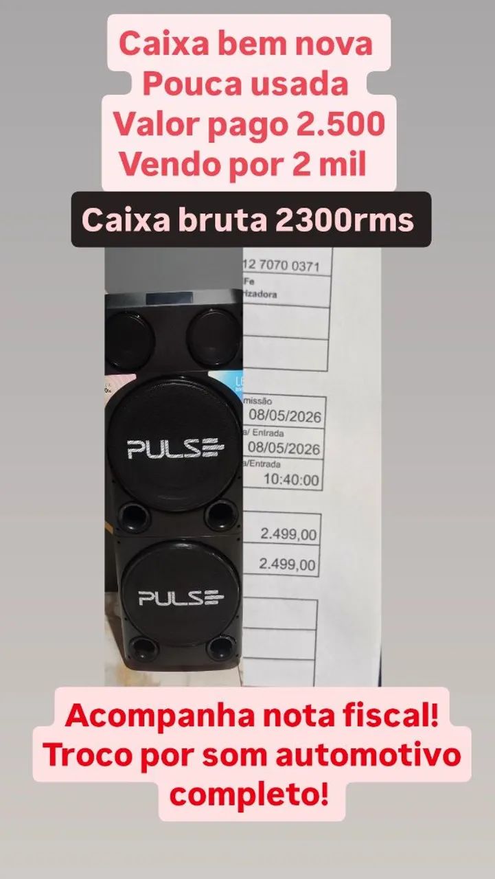 Caixa pulse torre Bluetooth (bruta 2300rms ) com nota 