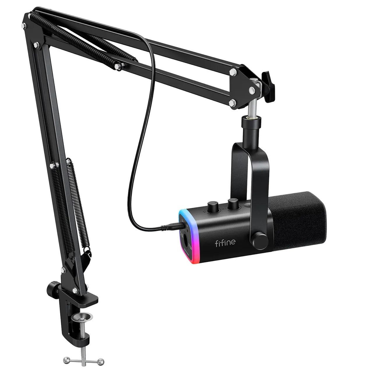 FIFINE-Kit de Microfone XLR Dinâmico Gaming USB Mic Set, RGB, para PC, PS5