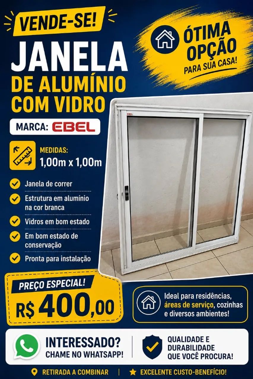 Janela de alumínio branco com vidro 