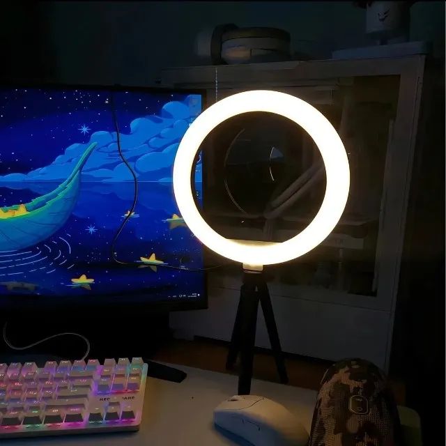 Ring Light oásis 20cm 8 polegadas com Tripé de Mesa USB 3 Tons de Cor - Foto 4
