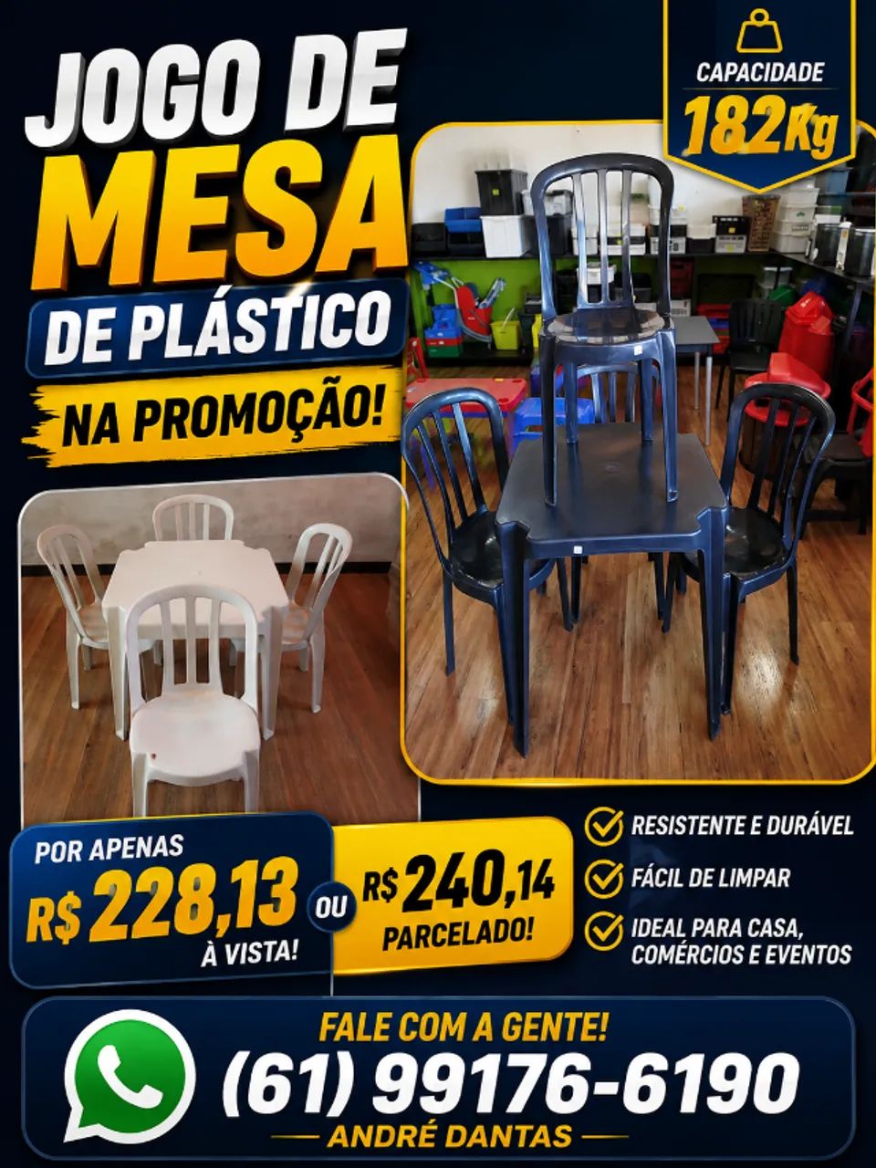 Jogo de Mesa Com Cadeira de Plástico 