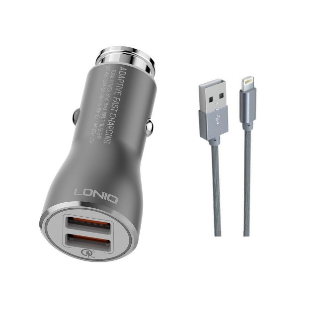 Carregador Veicular Usb Turbo Qualcomm 3.0 Com Cabo Iphone X 11 12