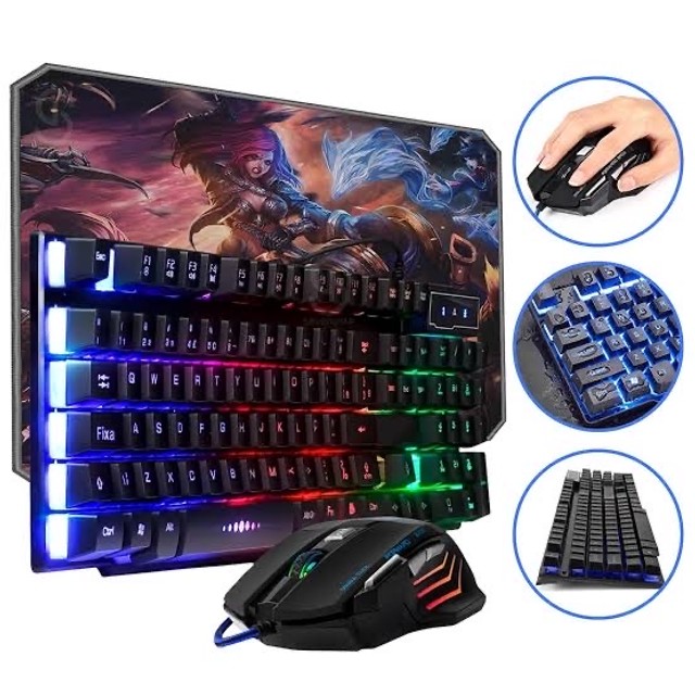 Kit Gamer Teclado Semi Mecânico Luminoso Abnt2 Mouse Pc Usb