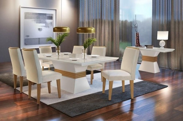 Sala mesa jantar com 6 cadeiras tampo de vidro 