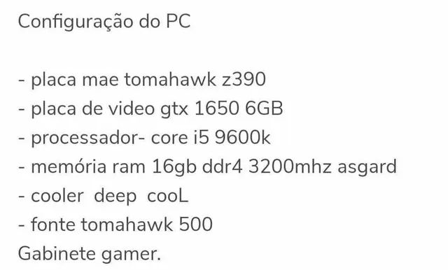 Vendo Pc gamer i5 9600k 1650 super Computadores e Desktops