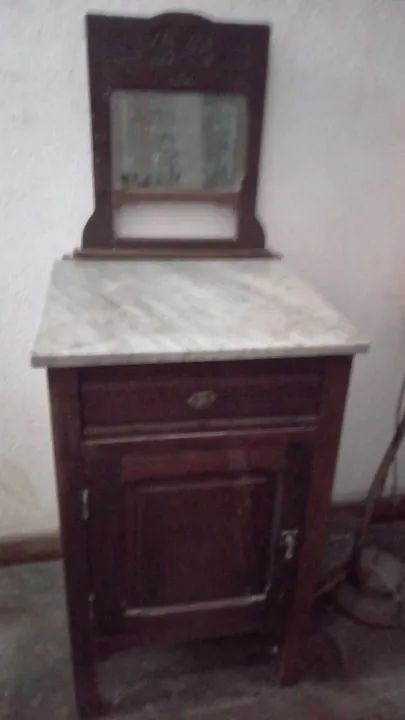 Criado mudo antiguidade com espelho e mármore  - Foto 2