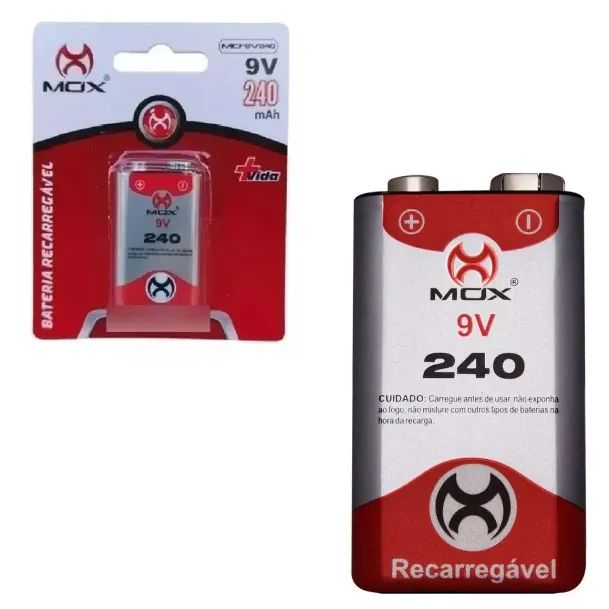 Bateria 9V Recarregavel 240Mah Mox MO-9V240