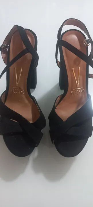 Sandália Alta Meia Pata Camurça n° 34 preta