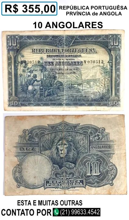 Cédula Dez Angolares-república portuguêsa-Província de Angola - Foto 3