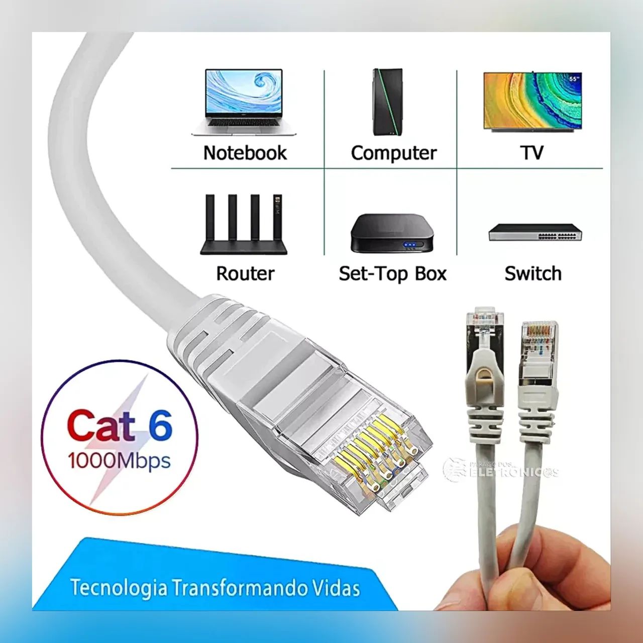 Cabo c/conector Cat6 CFTV (Honestidade e Qualidade Distribuidora JK Eletrônicos) - Foto 5