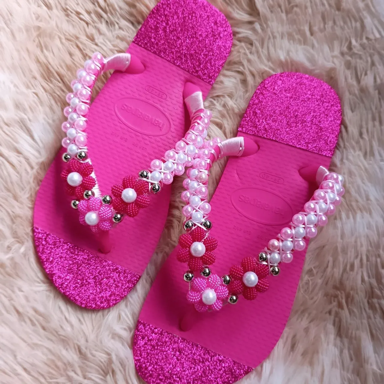 Chinelo Havaianas Decorado Rosa com Flores