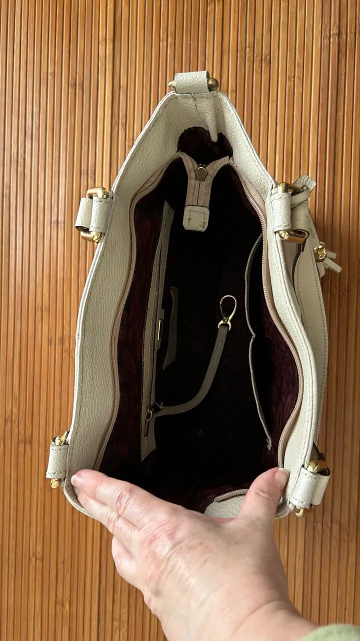 Bolsa couro  off white Luz da Lua  - Foto 4