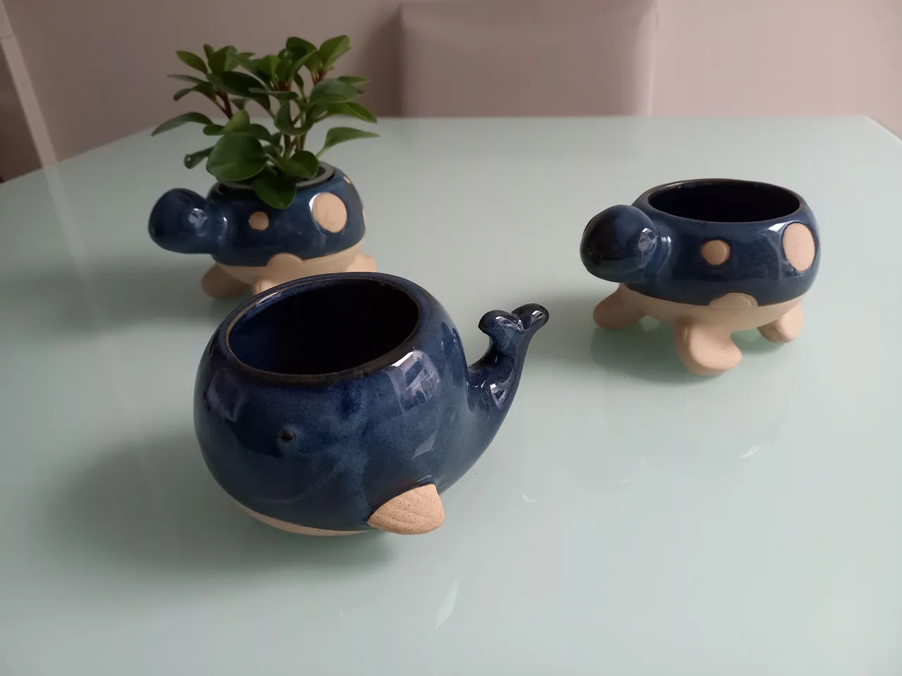 3 Vasos Decorativos em Cerâmica - Tartaruga e Baleia