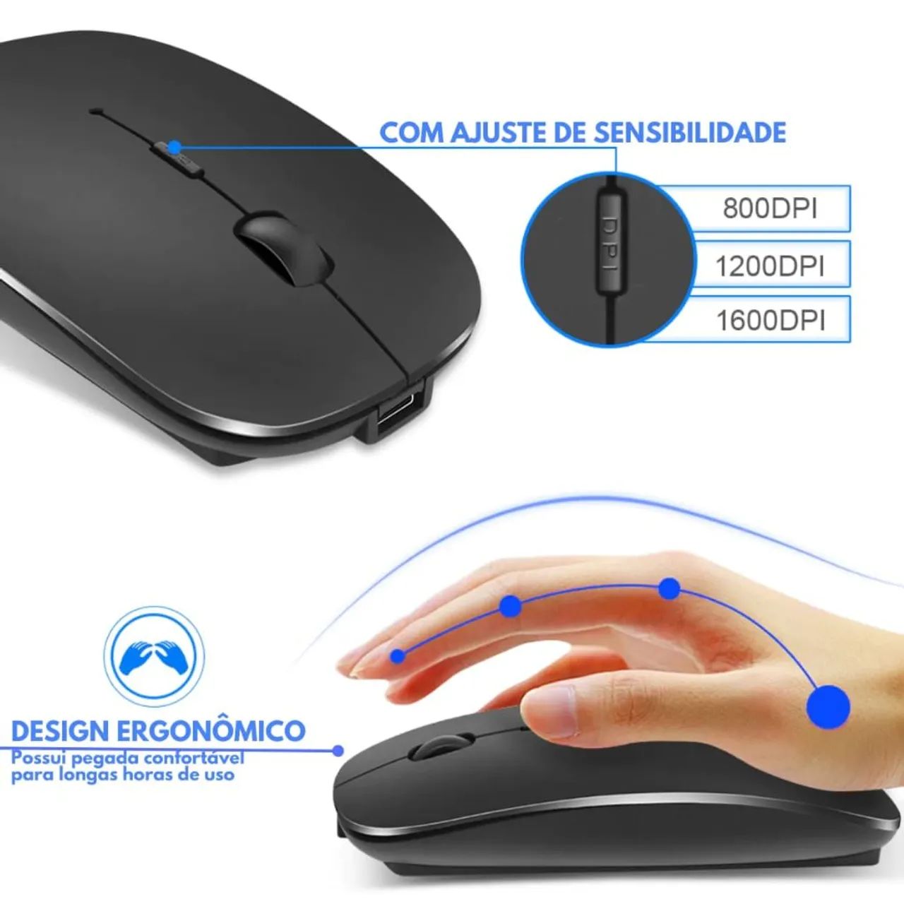 Mouse Sem Fio Recarregável 2.4G Bluetooth com LED RGB - Foto 2