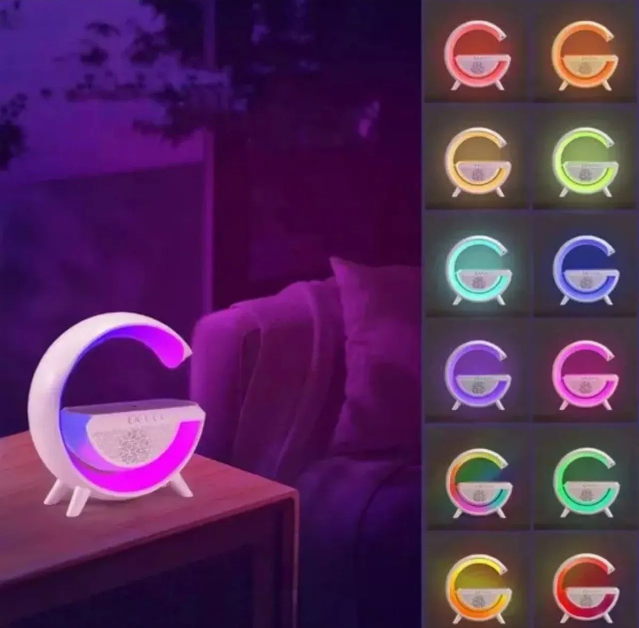 Luminária Rgb Caixa Som G Speaker Carregador Indução Relógio - Foto 5