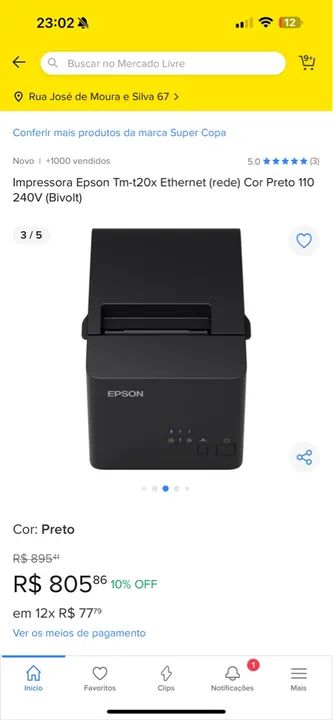 Impressora Epson TM-T20x  - NOVA!