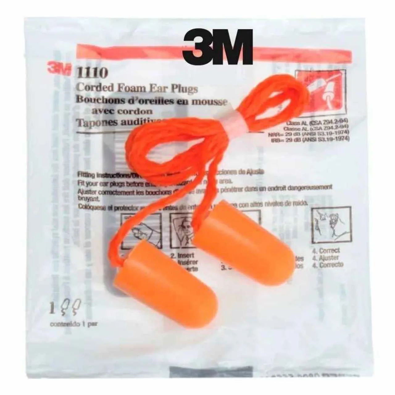 Tampão de Ouvido de Espuma Protetor Auricular 3M Moldável 1110 Com Cordão