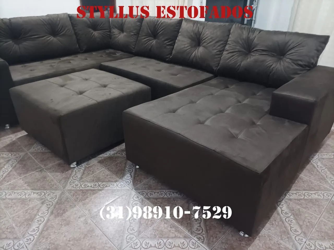 Sofá de Canto com Puff - Conforto e Elegância