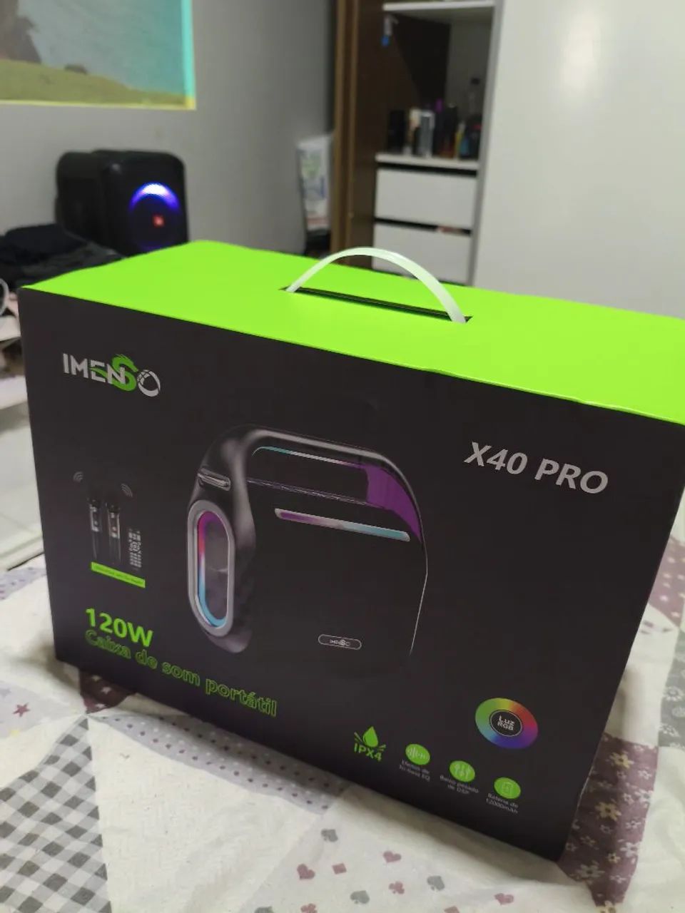Caixa de Som Portátil Imenso X40 Pro 120W - IPX4 - Luz RGB
