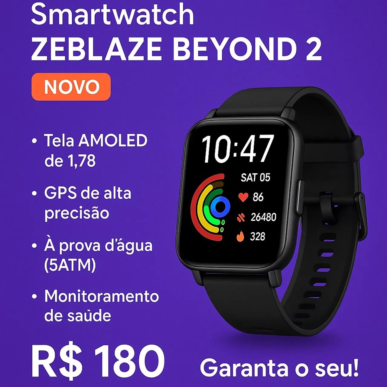 Smartwatch Zeblaze Beyond 2 NOVO - GPS, Tela AMOLED e À Prova d?Água 