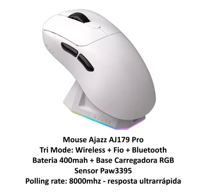 Mouse Ajazz Aj179 Pro Gamer Paw 3395 Sem Fio - Com dock 8k