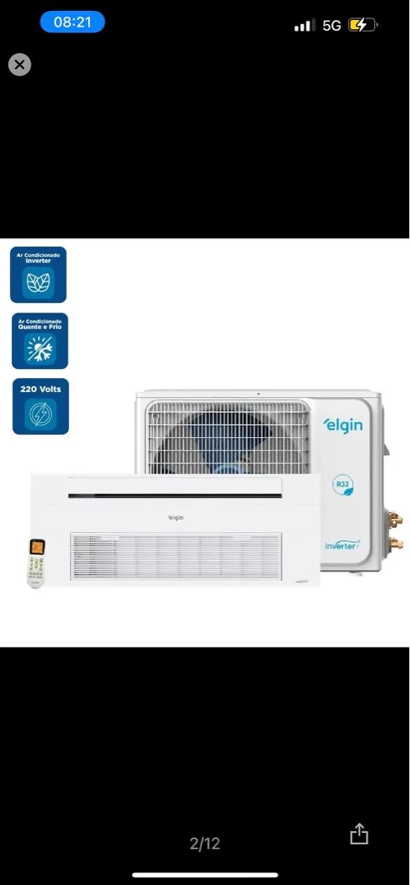 AR CONDICIONADO ELGIN CASSETE 1 VIA 12.000 BTU