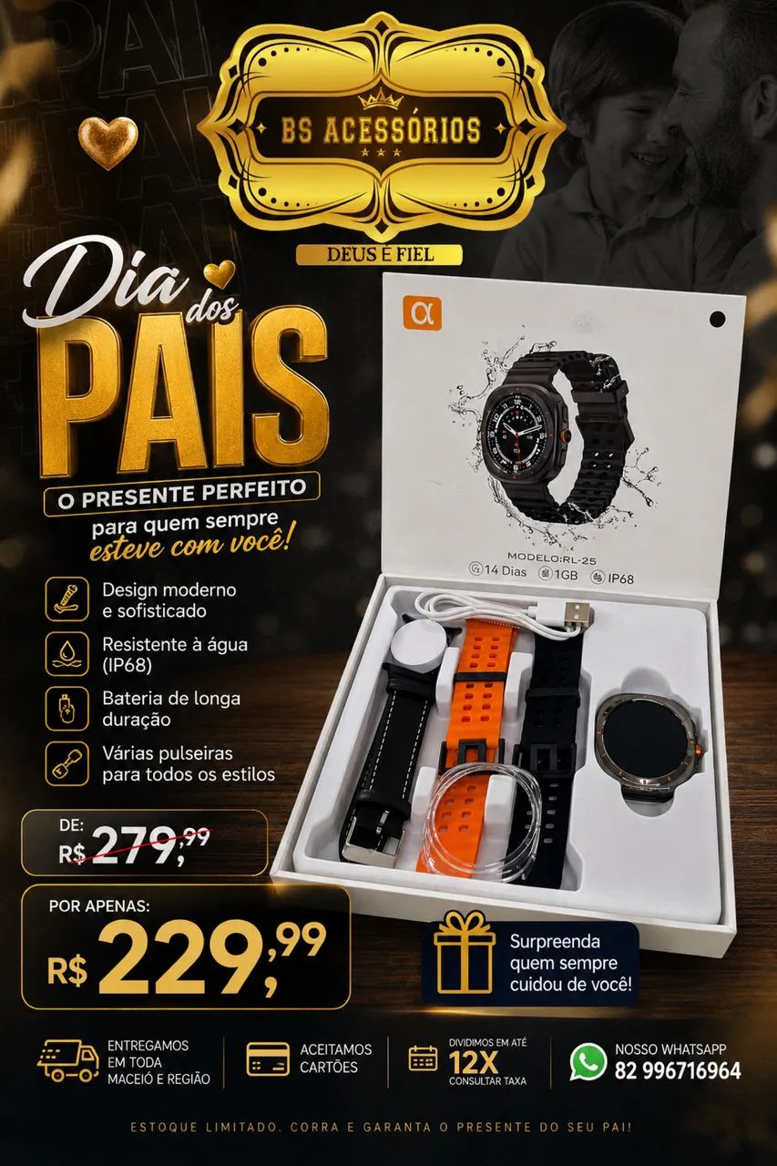 Smartwatch Gold + 3 PULSEIRAS 