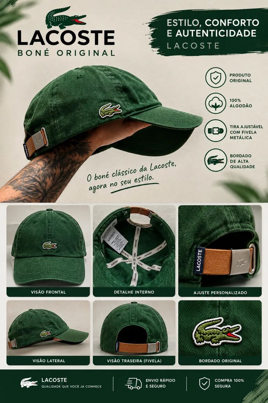 Boné lacoste gabardine green original 