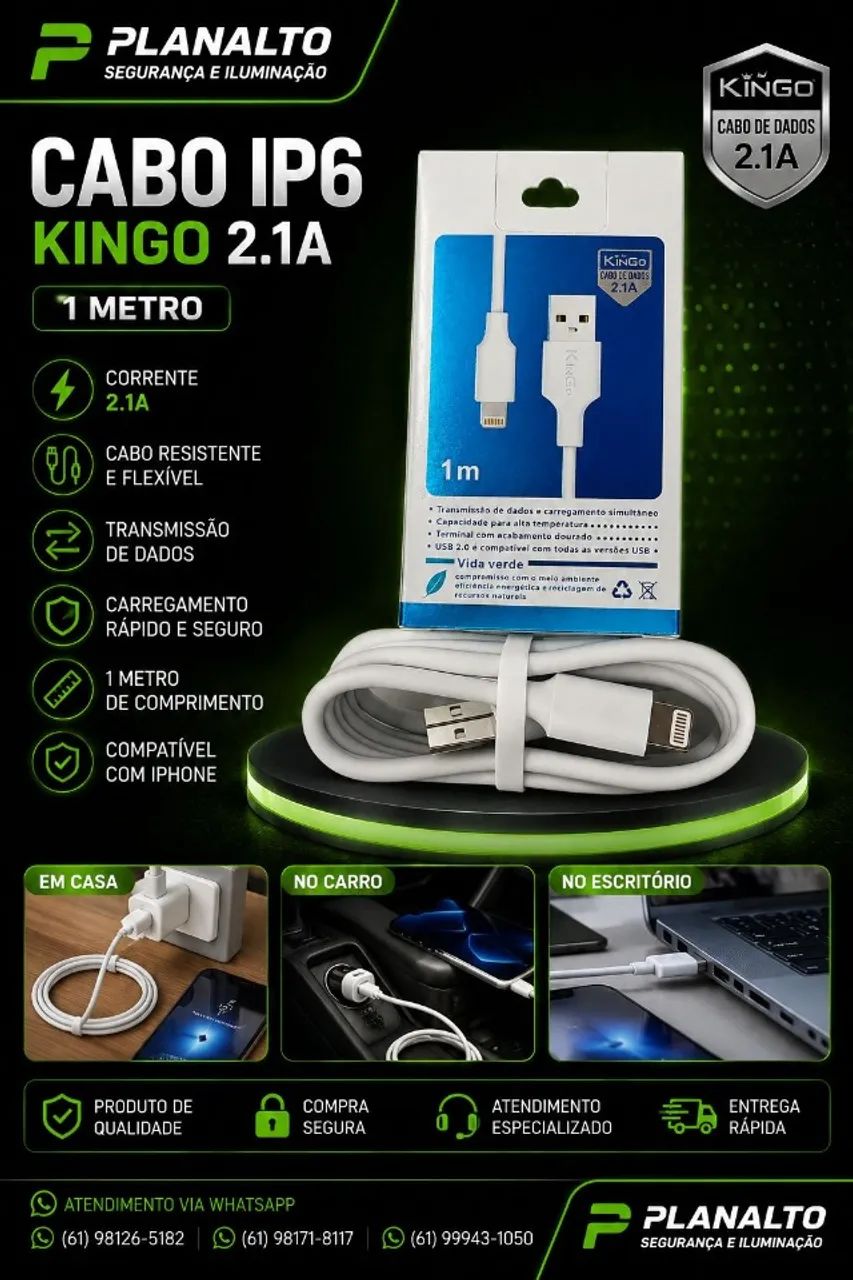 Cabo Iphone USB KINGO 2.1A NOVO 