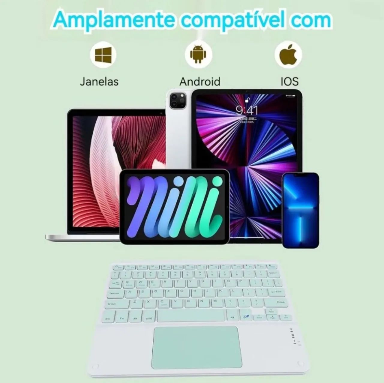 Teclado Bluetooth com TouchPad Universal Teclado Sem Fio Para Android iOS Windows TabletPC - Foto 4