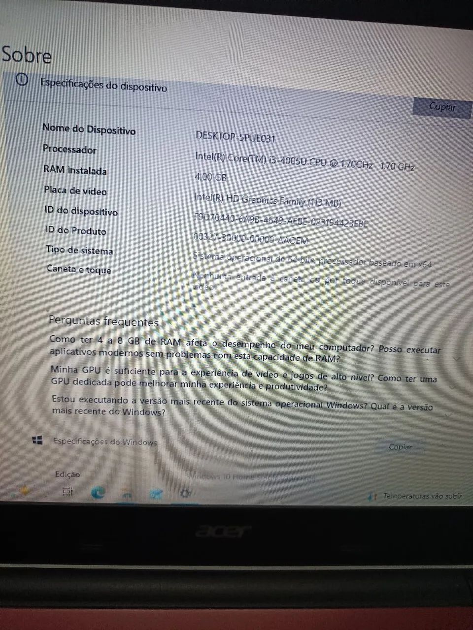 Notebook Acer i3 4 geração 4gb 500 HD - Foto 3