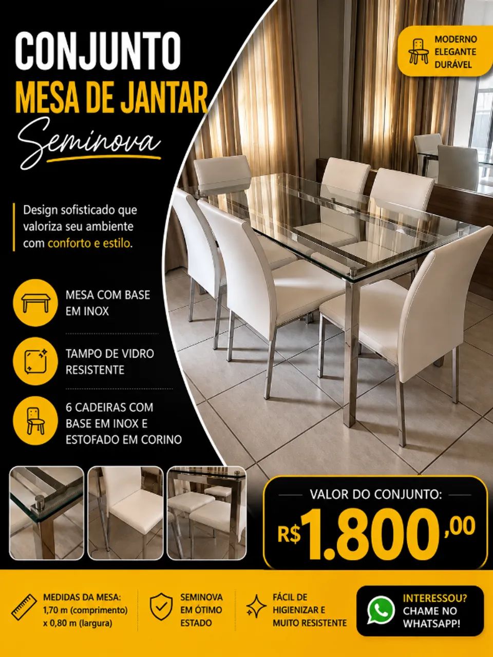 Conjunto mesa de jantar + 6 cadeiras