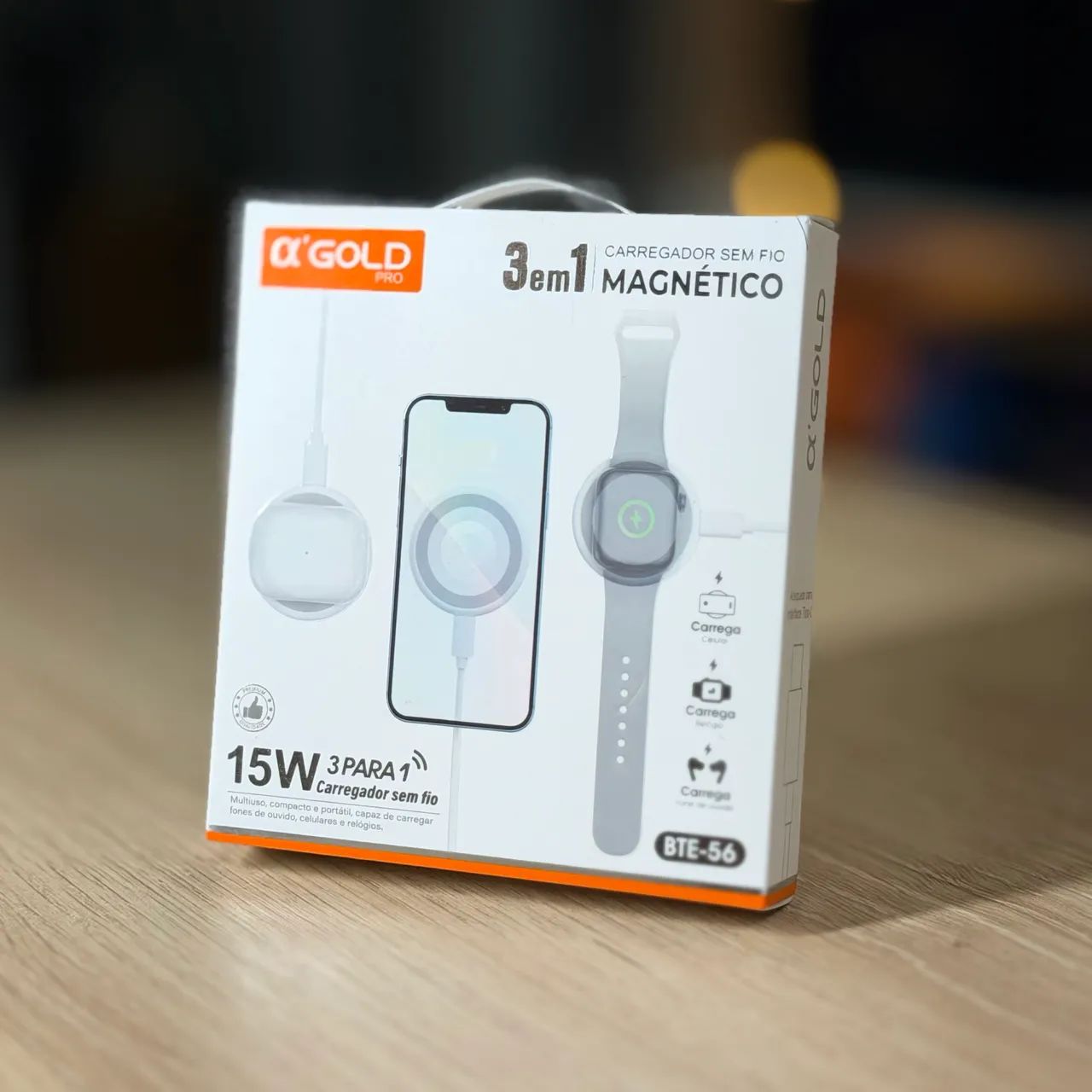 CARREGADOR MAGNÉTICO PARA APPLE WATCH - POTÊNCIA 15W