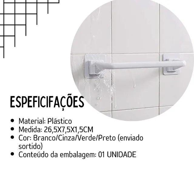 Suporte Porta Toalha de Parede de Plástico Autoadesivo _ CS440 - Foto 5