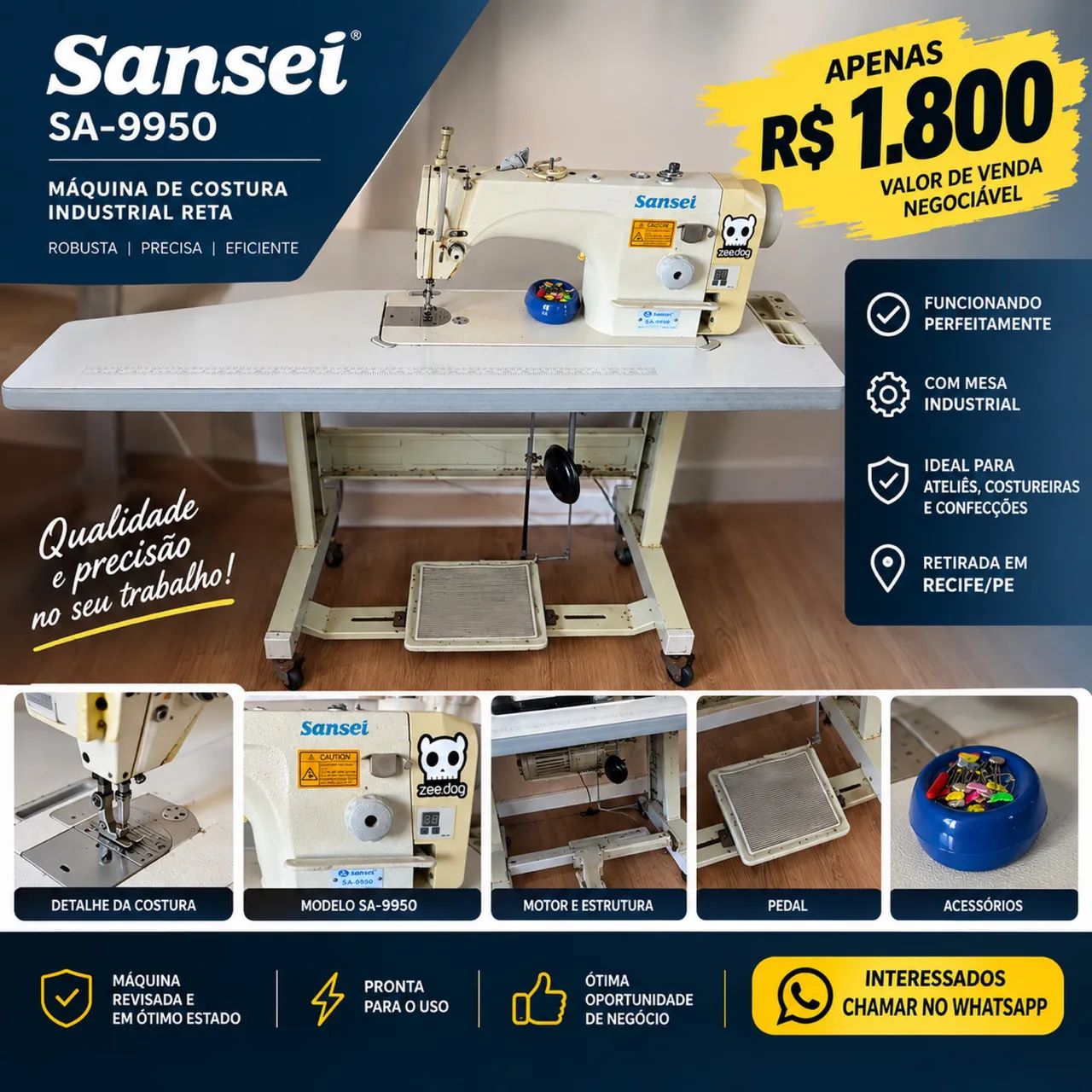 MÁQUINA DE COSTURA INDUSTRIAL SANSEI SA-9950