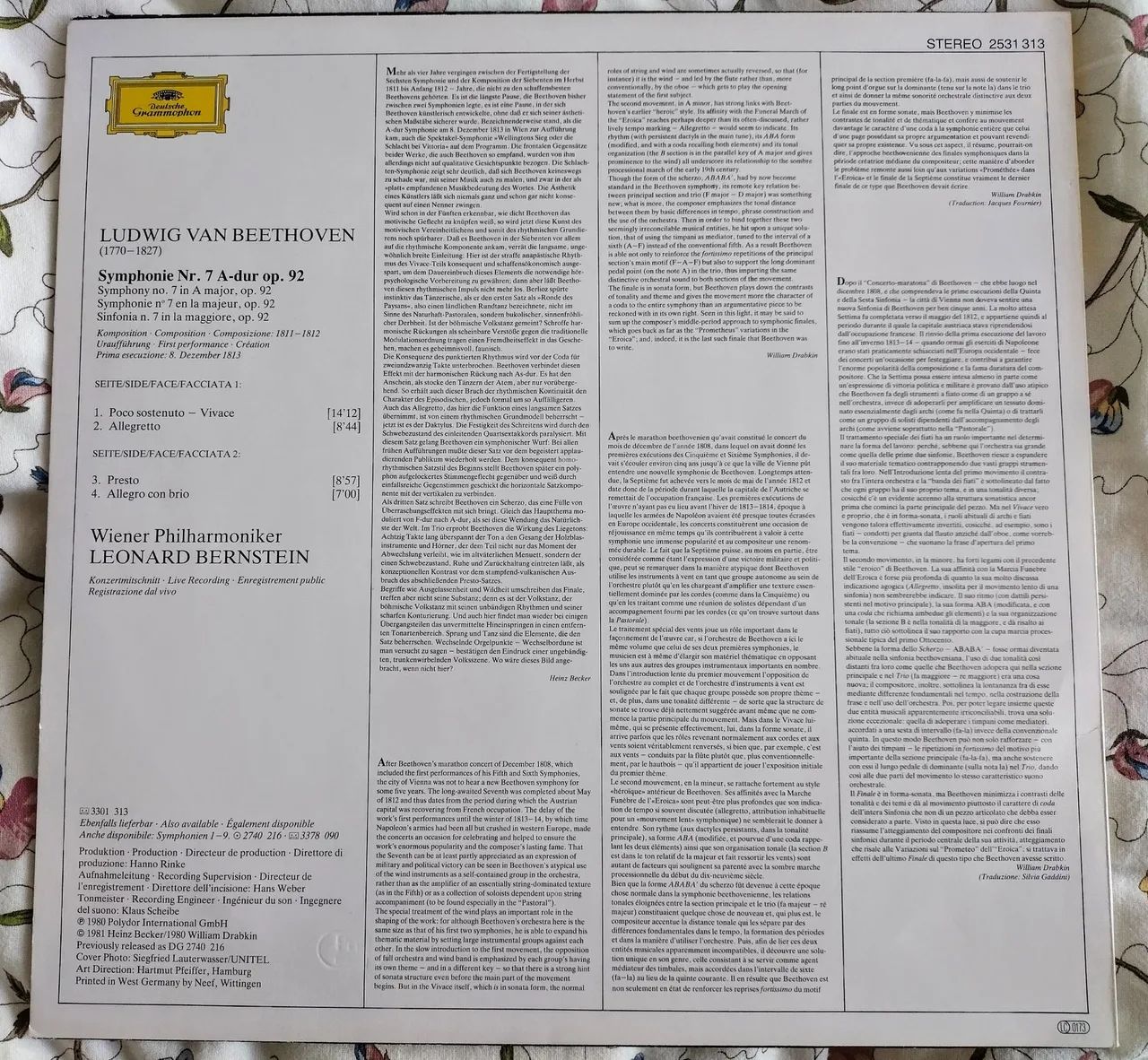 Vinil Sinfonia7 Beethoven Leonard Bernstein Wiener Philharmoniker - Foto 2