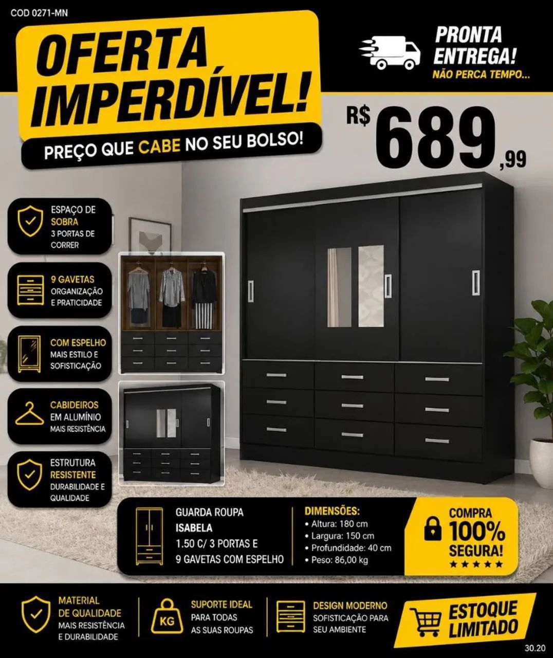 Guarda Roupa Isabela com Espelho