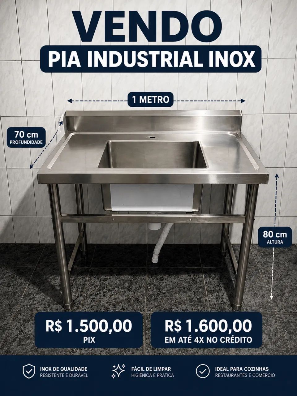 Pia inox industrial 1metro