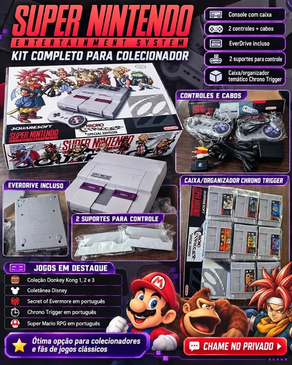 Super Nintendo FAT completo + everdrive+acessorios - Foto 5