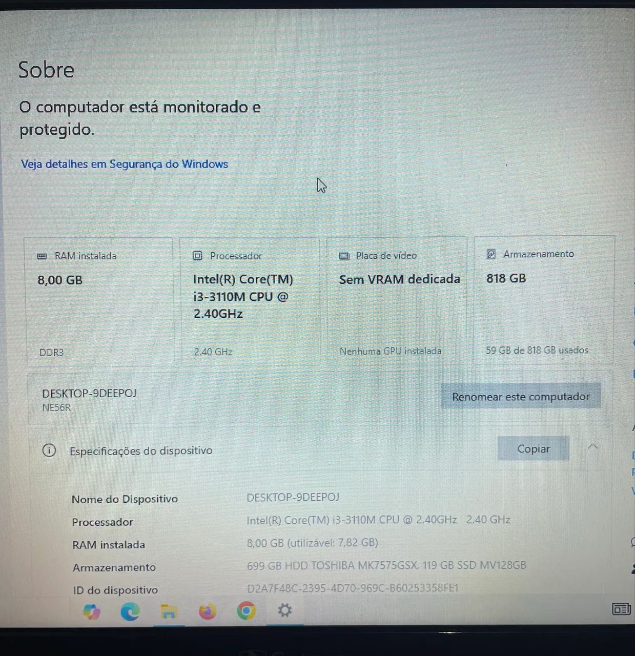 Notebook Acer / i3 - 3 Geração / 8GB RAM 