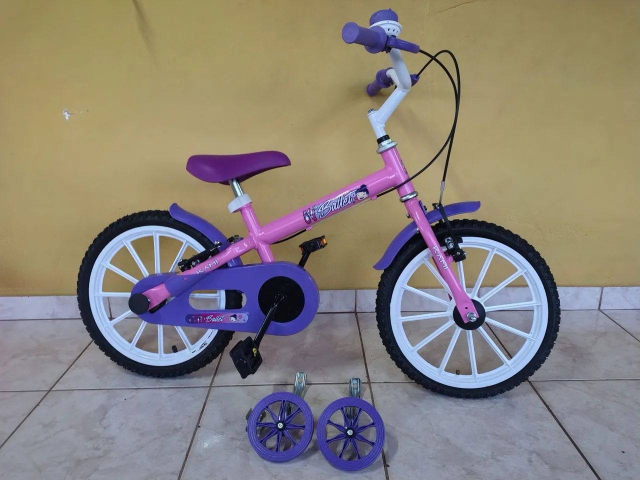 Bicicleta infantil kami ballet aro 16 com rodinhas 
