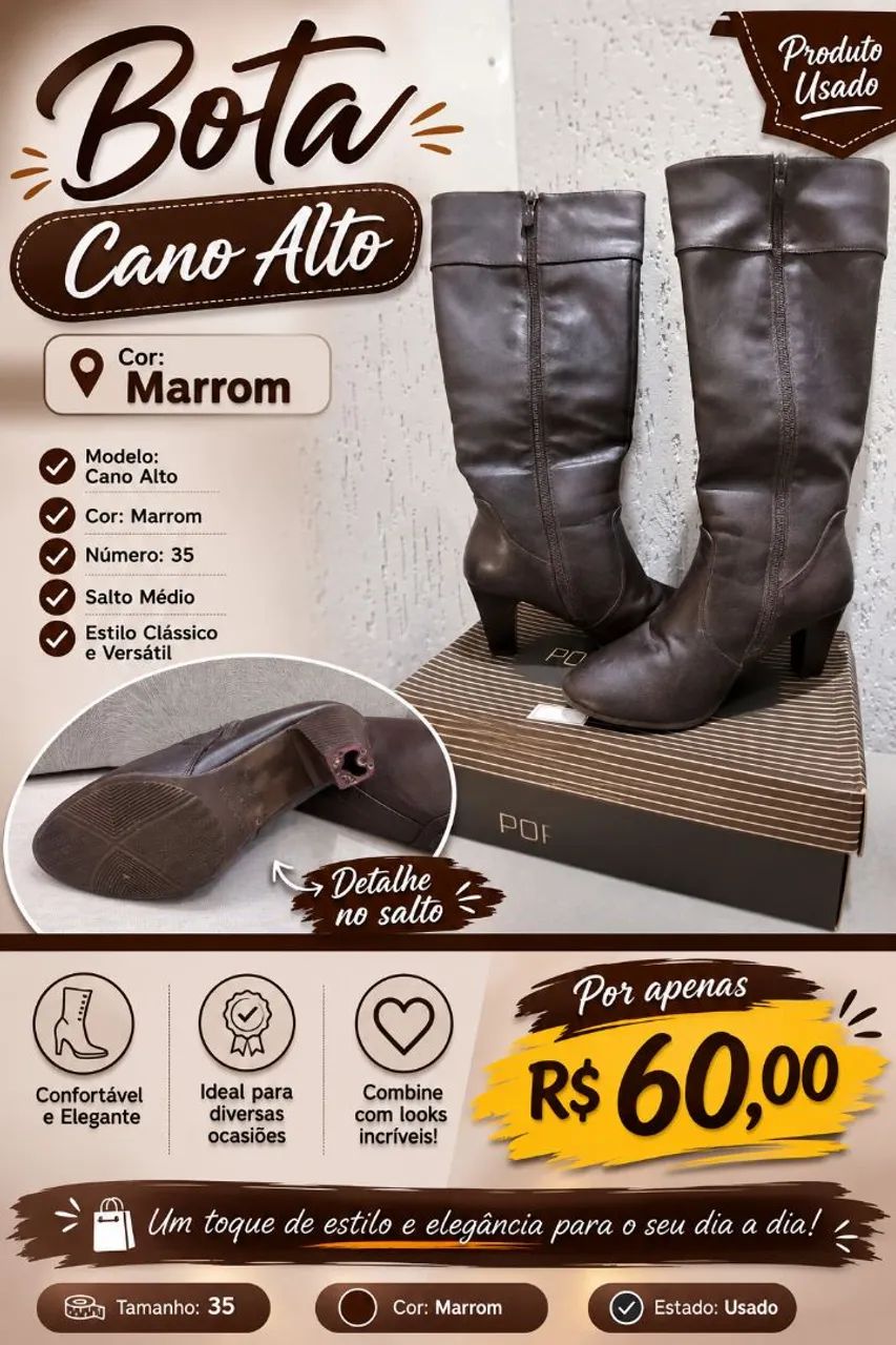 Bota cano alto marrom