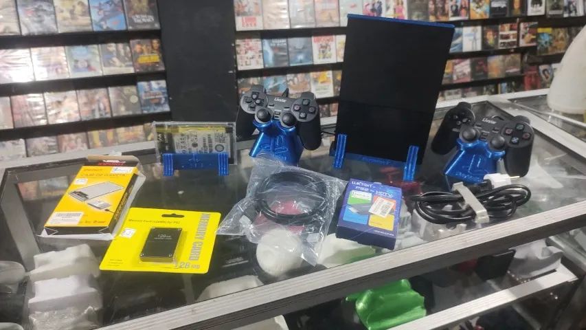 PS2 L23 TUNING HD250GB CHEIO DE JOGOS E RETROS MEMORY CARD 128MB 2 CONTROLES E CABOS - Foto 2
