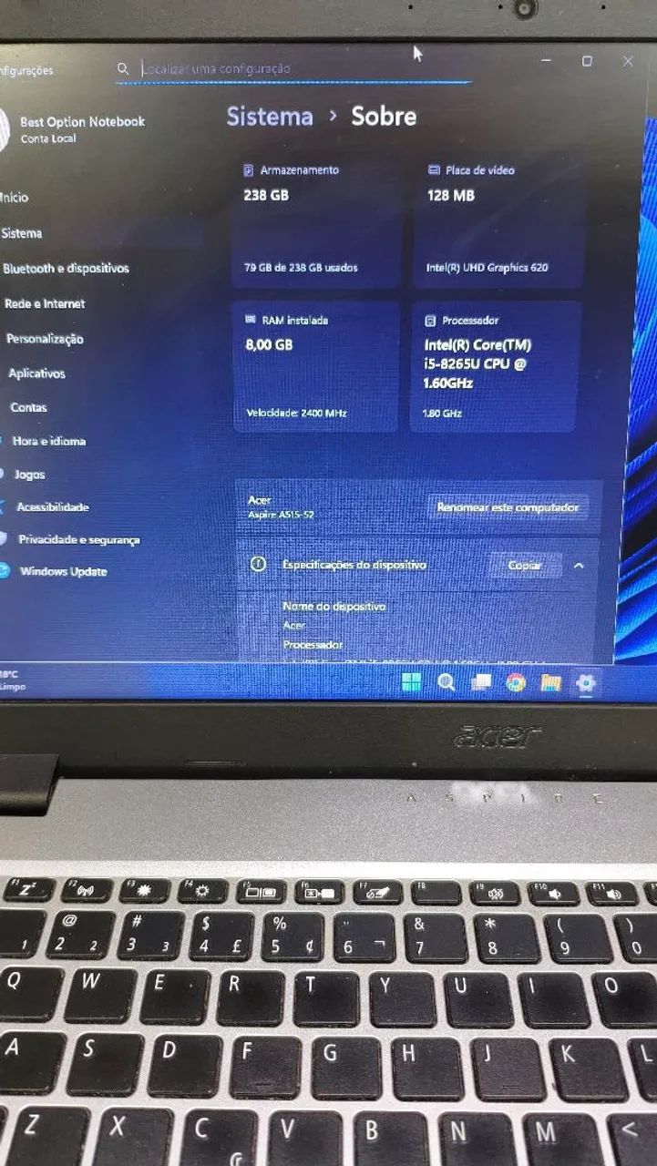 NOTEBOOK ACER i5 8ªGEN 8G RAM SSD  - Foto 4